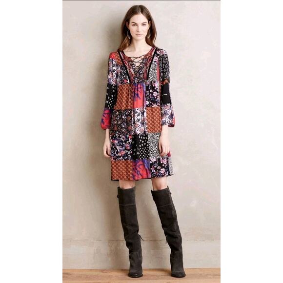 Anthropologie Womens Arcata Patchwork Dress M Boho Peasant Artsy One September - Picture 2 of 8